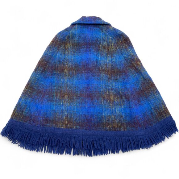 The Scotch House Blue Wool Mohair Tartan Plaid Button Cape Wrap Jacket - Picture 9 of 11